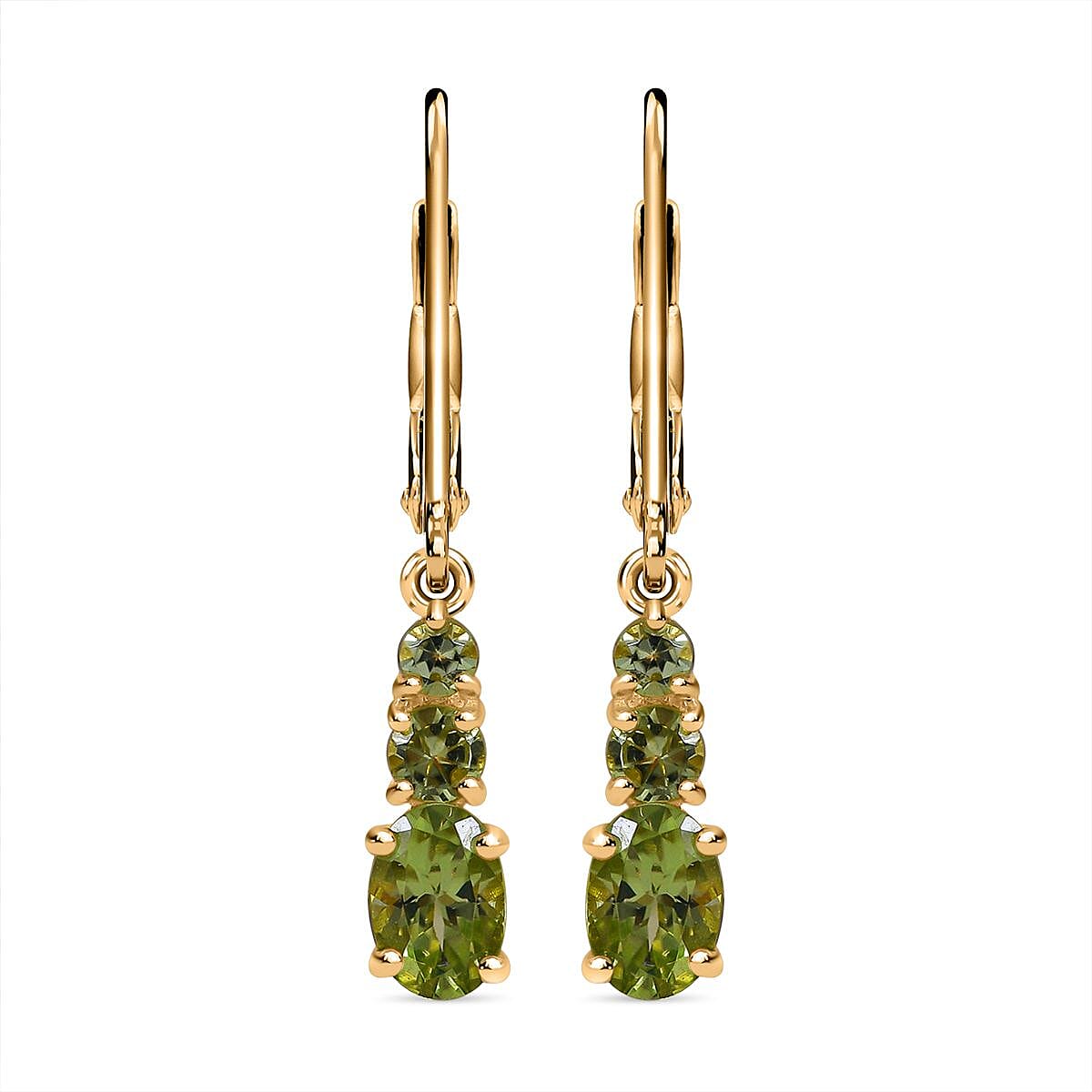 Hebei Peridot Dangle Earrings in Vermeil Yellow Gold Plated Sterling Silver 1.40 Ct
