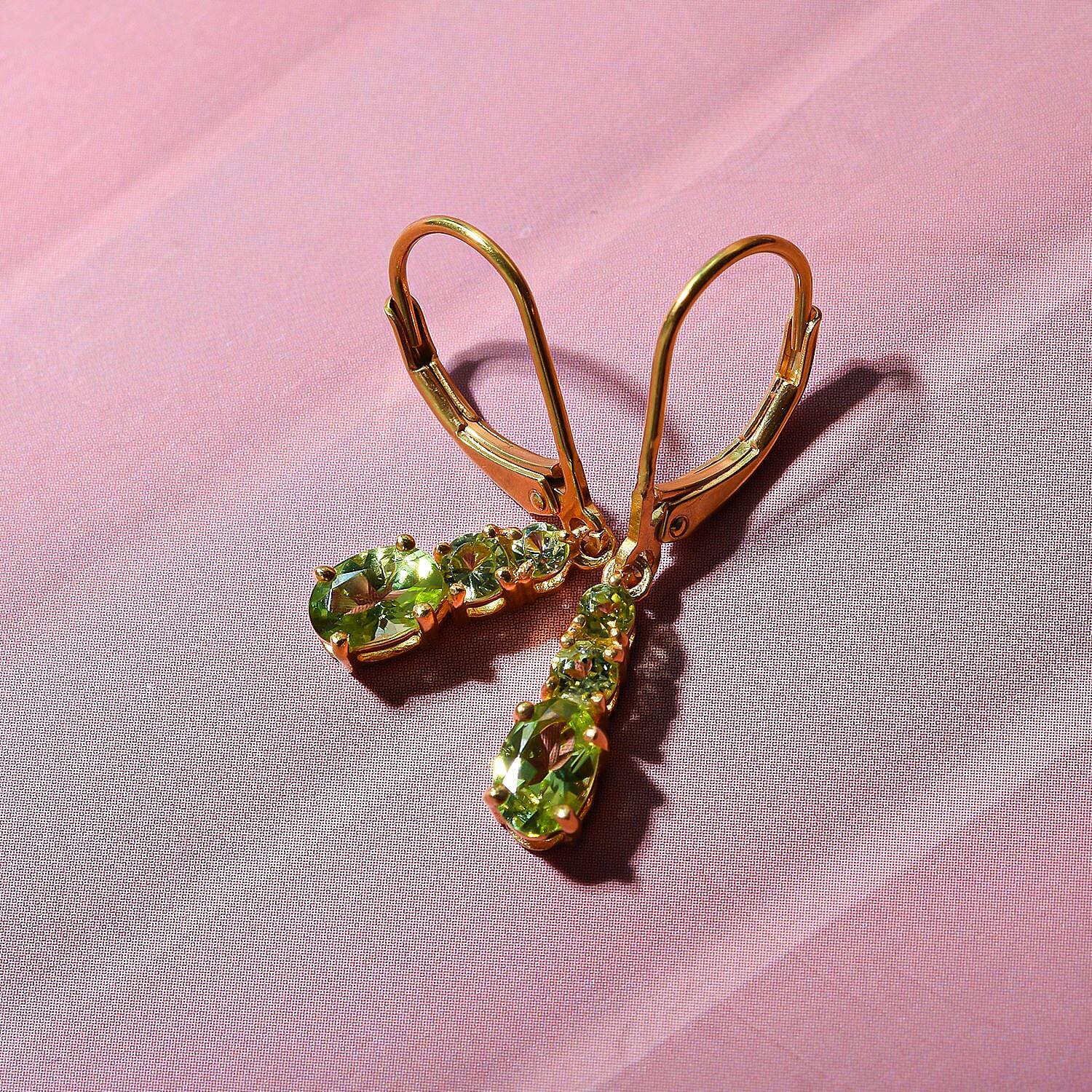 Hebei Peridot Dangle Earrings in Vermeil Yellow Gold Plated Sterling Silver 1.40 Ct