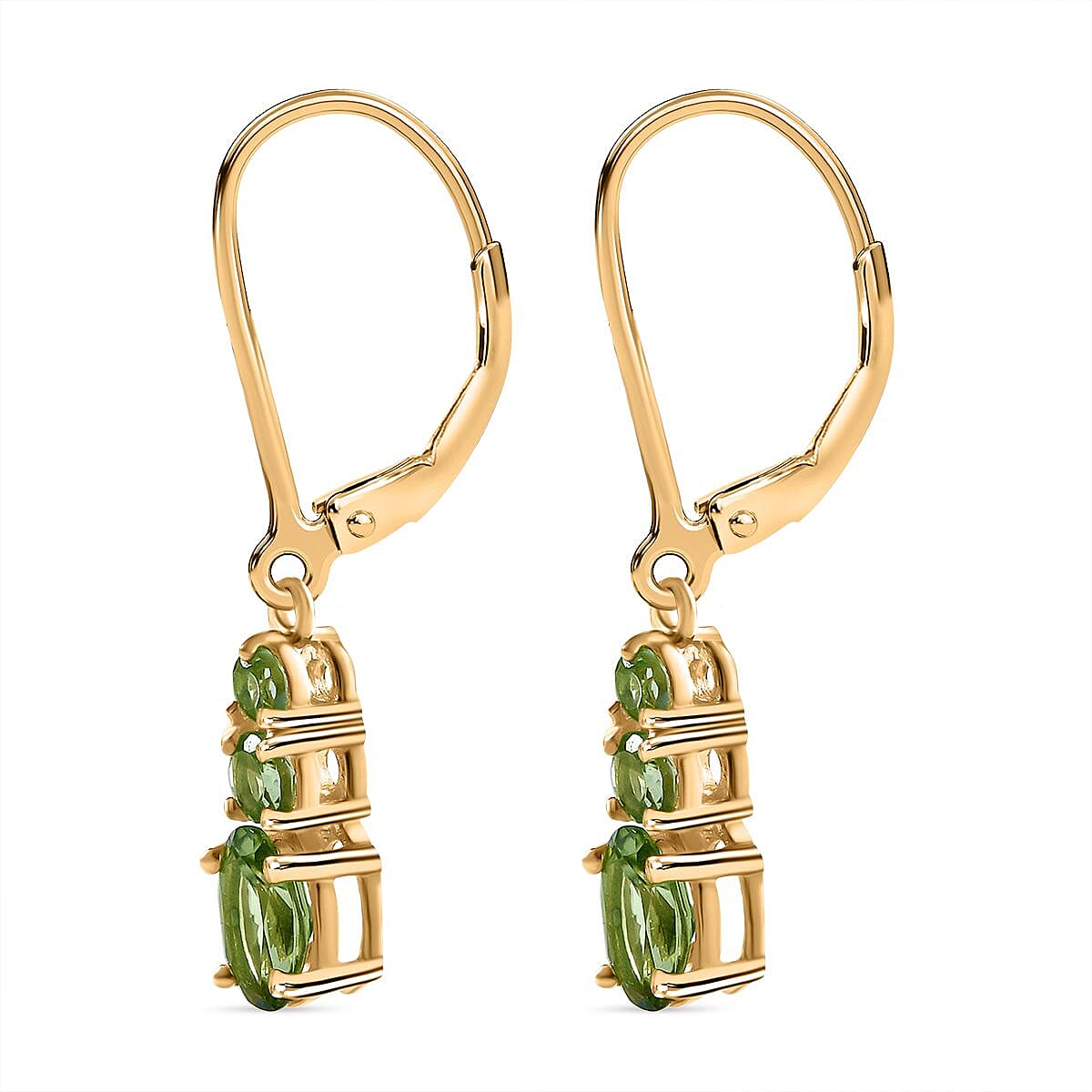 Hebei Peridot Dangle Earrings in Vermeil Yellow Gold Plated Sterling Silver 1.40 Ct