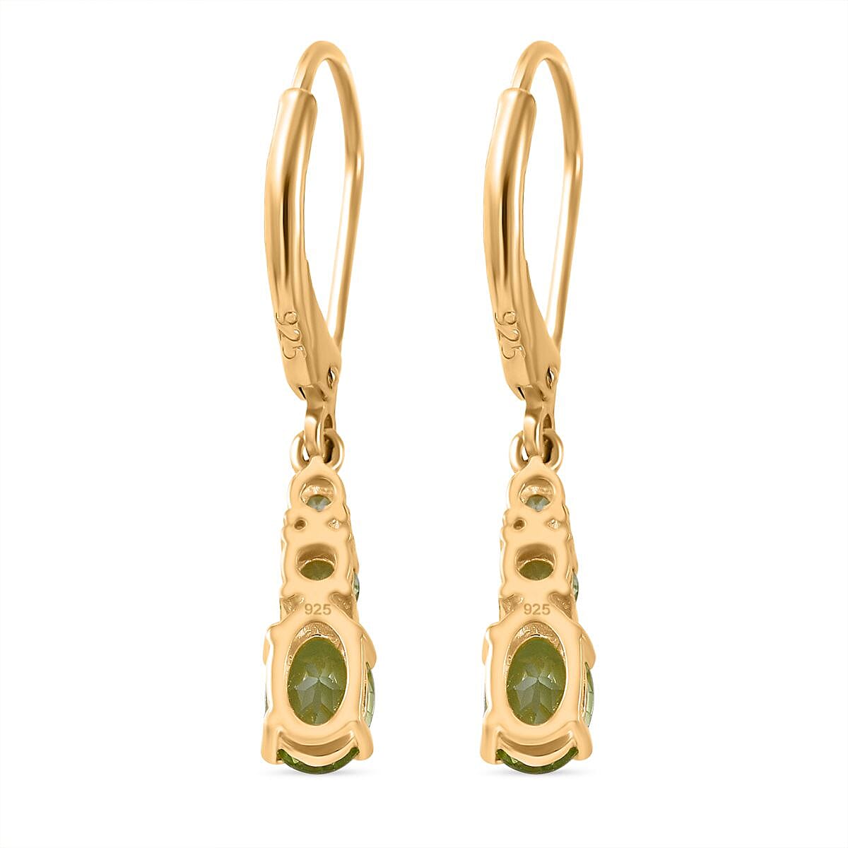 Hebei Peridot Dangle Earrings in Vermeil Yellow Gold Plated Sterling Silver 1.40 Ct