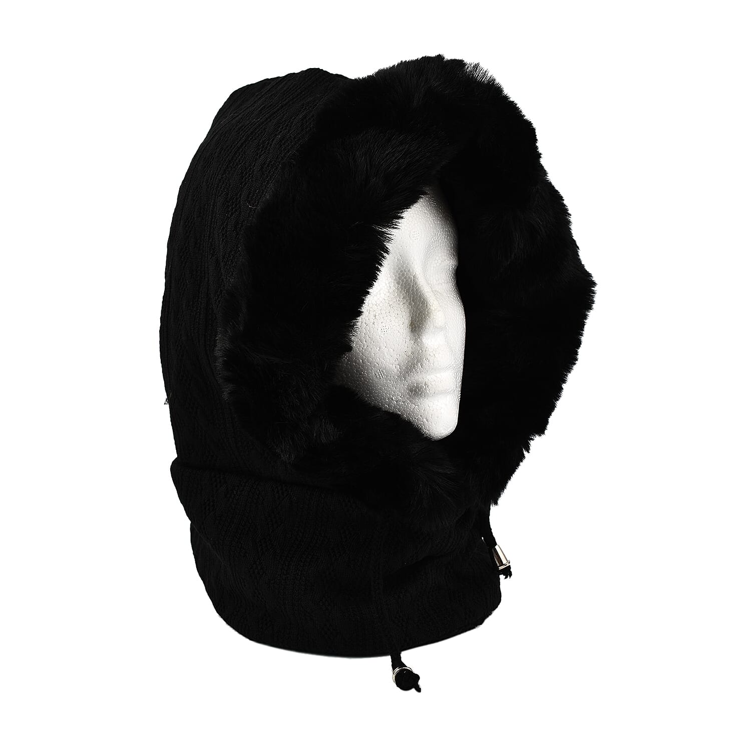 Acrylic Patterned Hat, Cap and Earmuff (Size 30x4 cm) - Black & Black