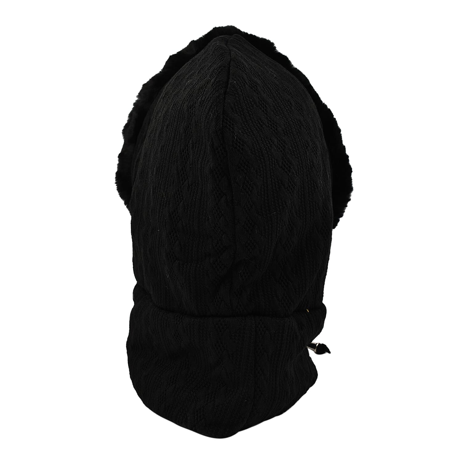 Acrylic Patterned Hat, Cap and Earmuff (Size 30x4 cm) - Black & Black