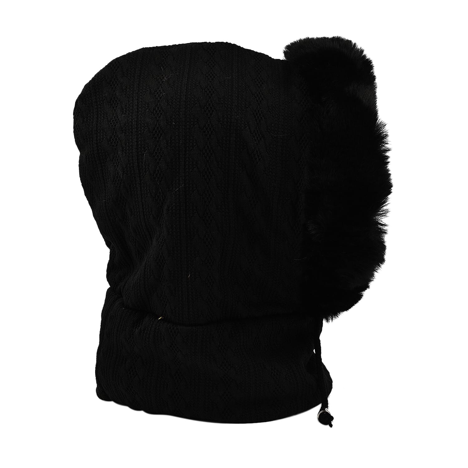 Acrylic Patterned Hat, Cap and Earmuff (Size 30x4 cm) - Black & Black