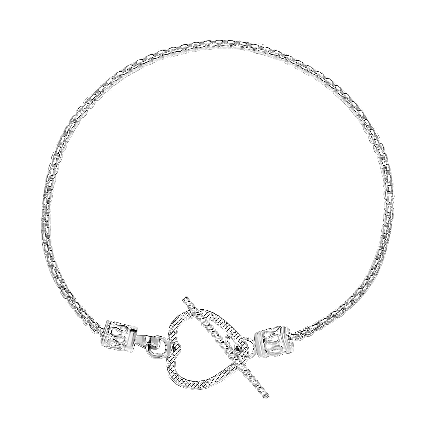 Silver Heart Bracelet (Size - 7.5) with T-Bar Clasp