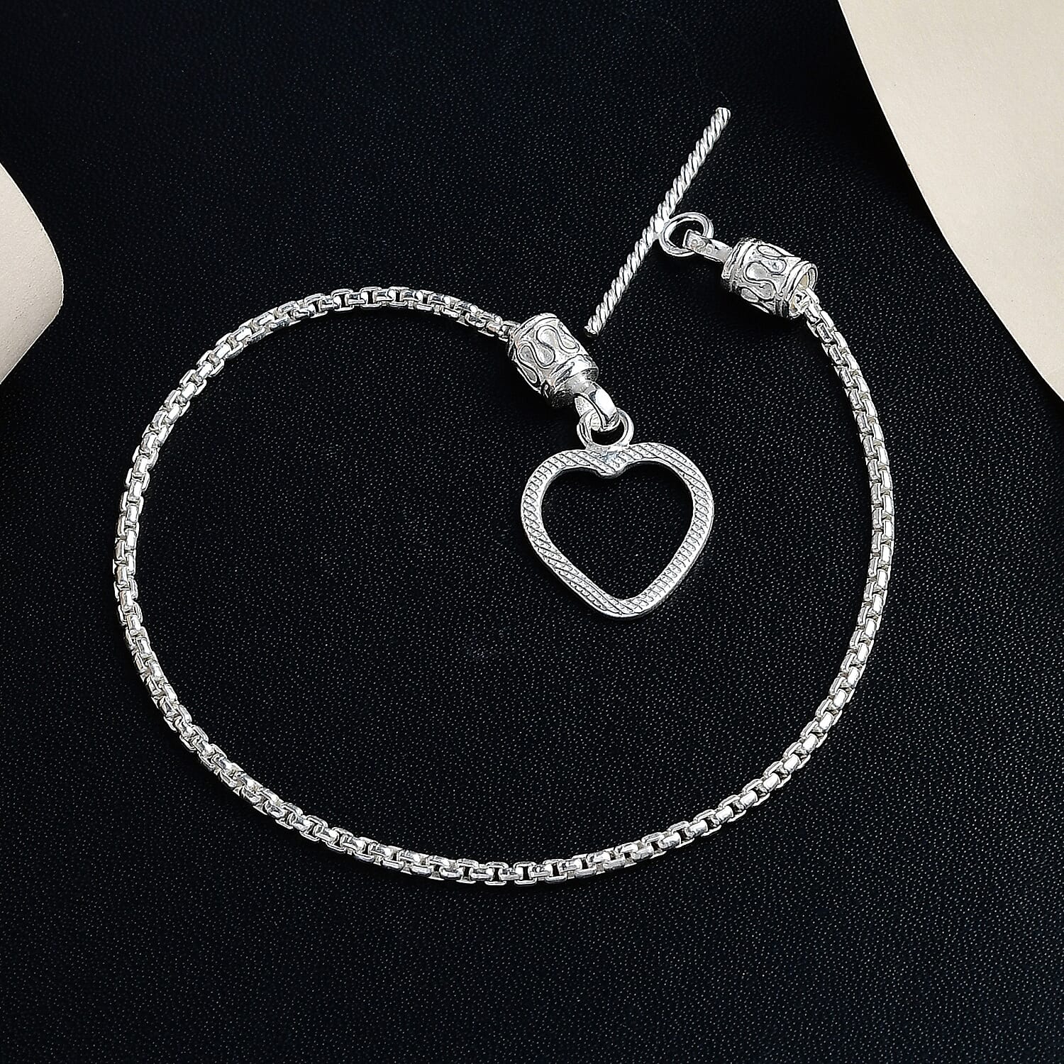 Silver Heart Bracelet (Size - 7.5) with T-Bar Clasp