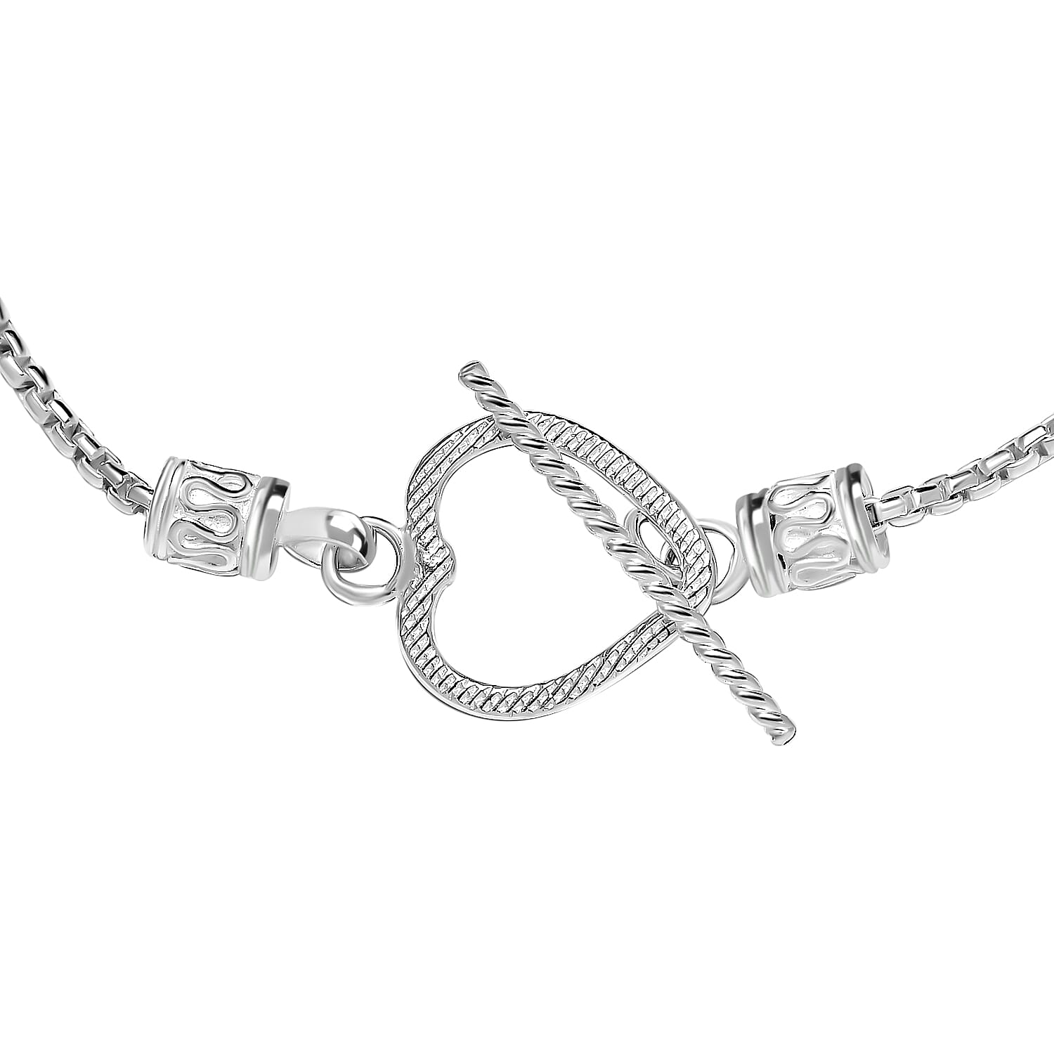 Silver Heart Bracelet (Size - 7.5) with T-Bar Clasp