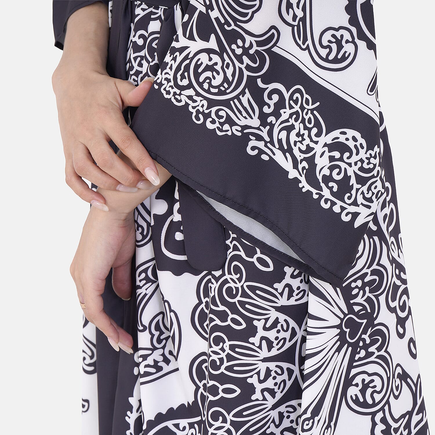 Closeout Deal Floral Printed Long Kimono (One Size) - Black