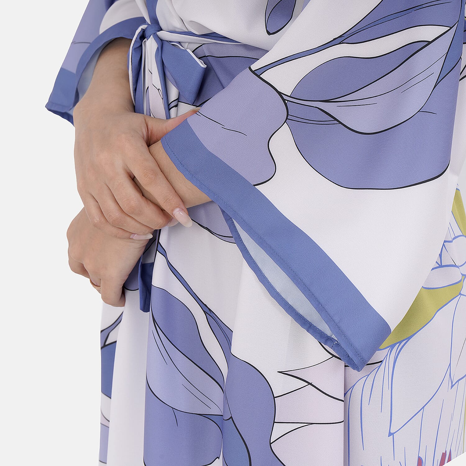 Closeout Deal Floral Printed Long Kimono (One Size) - Purple & White