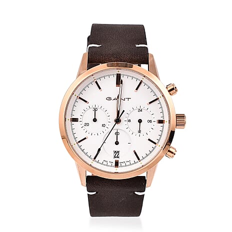 GANT BRADFORD Rose Gold Dial Water Resistant Watch with Brown Leather Strap