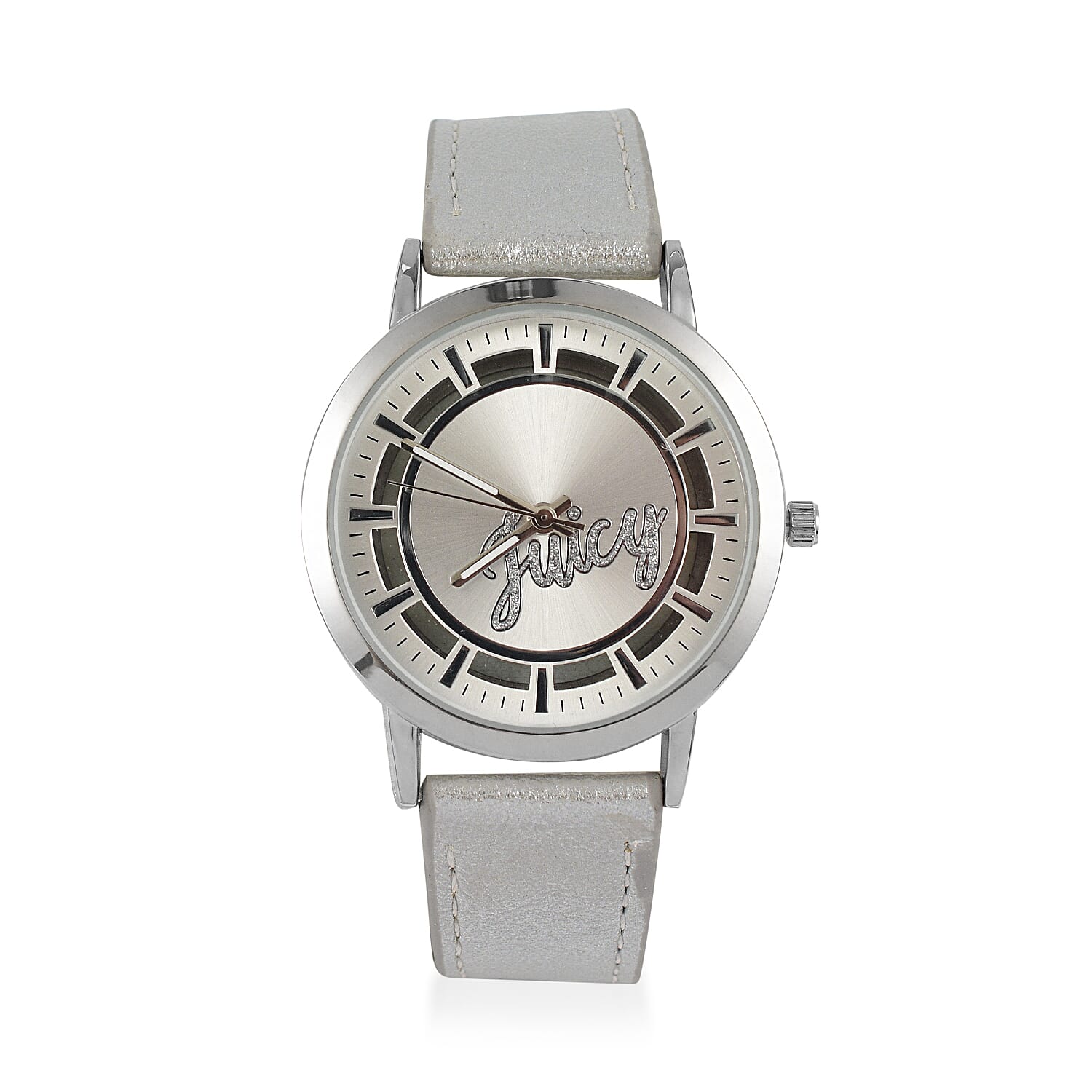 Juicy Couture Analog Ladies Watch in Mineral Glass with Leather Strap - Silver