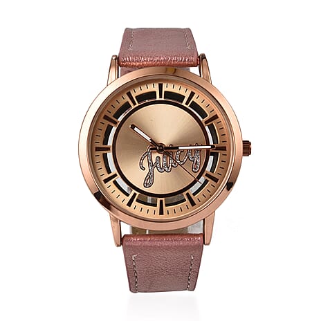 Juicy Couture Analogue Ladies Watch in Mineral Glass with Leather Strap - Pink