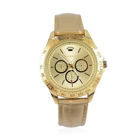 Juicy Couture Ladies Watch in Mineral Glass with Vegan Leather Strap - Gold