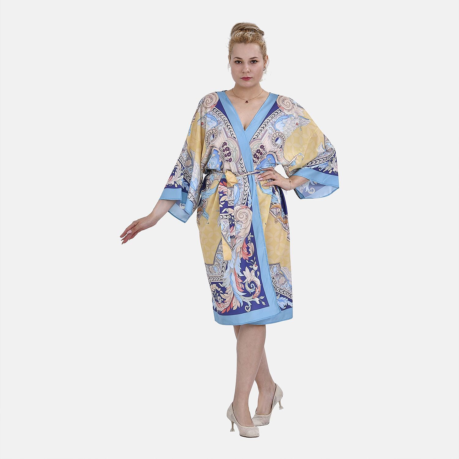 Closeout Deal Floral Printed Long Kimono (One Size 8 to 20) - Blue