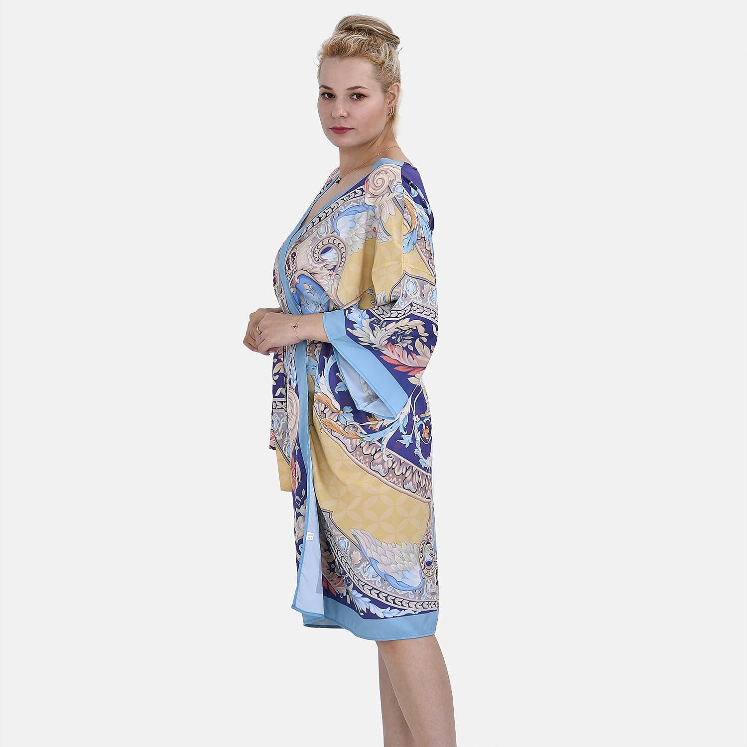 Closeout Deal Floral Printed Long Kimono (One Size 8 to 20) - Blue