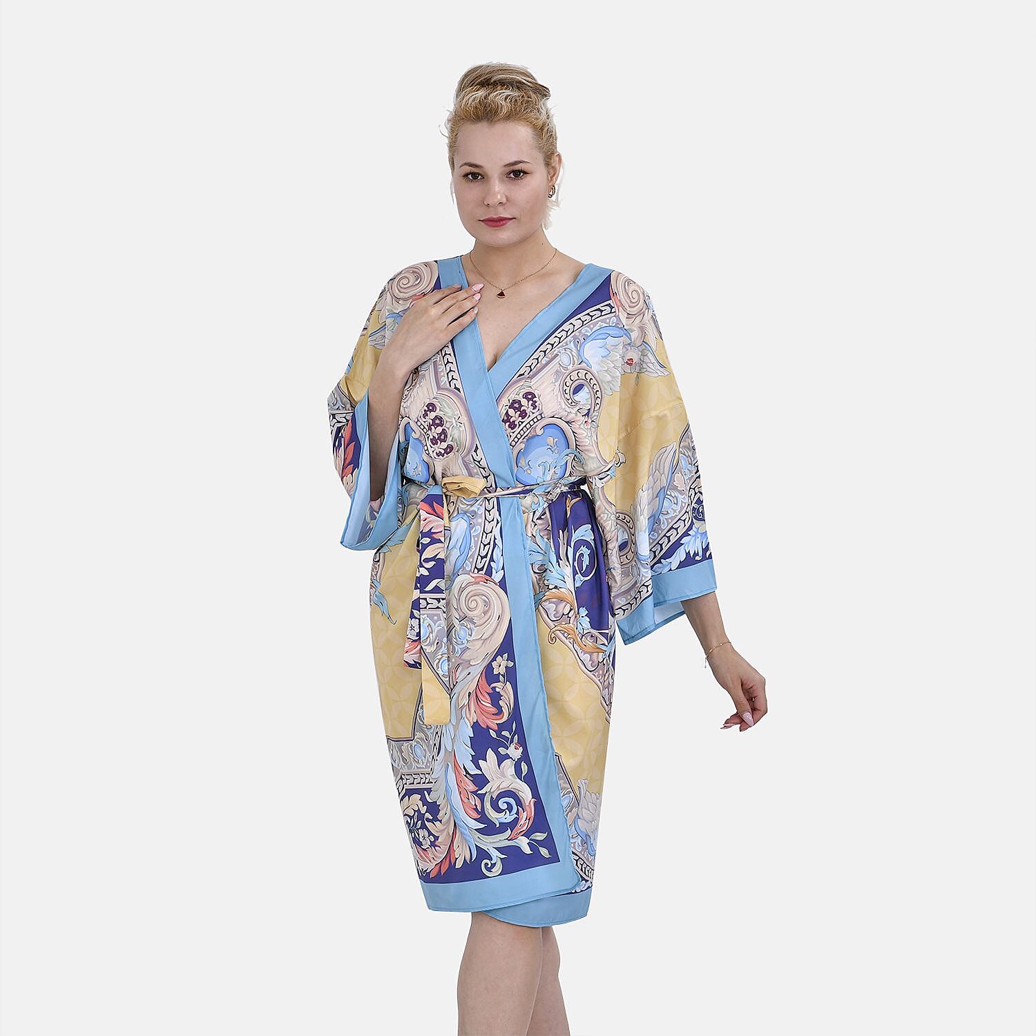 Closeout Deal Floral Printed Long Kimono (One Size 8 to 20) - Blue