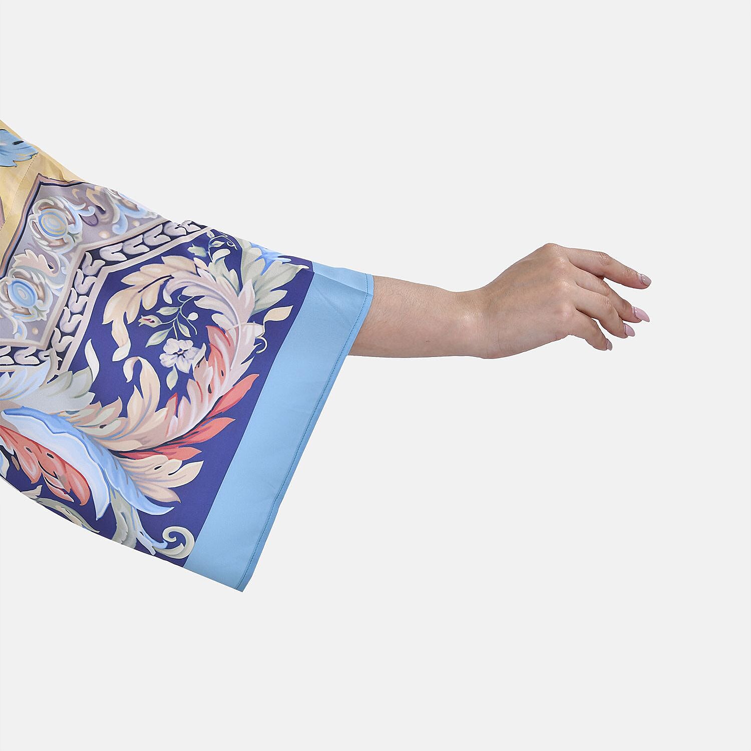  Closeout Deal Floral Printed Long Kimono - Blue