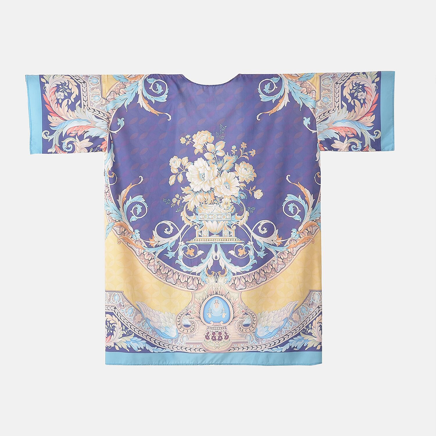  Closeout Deal Floral Printed Long Kimono - Blue