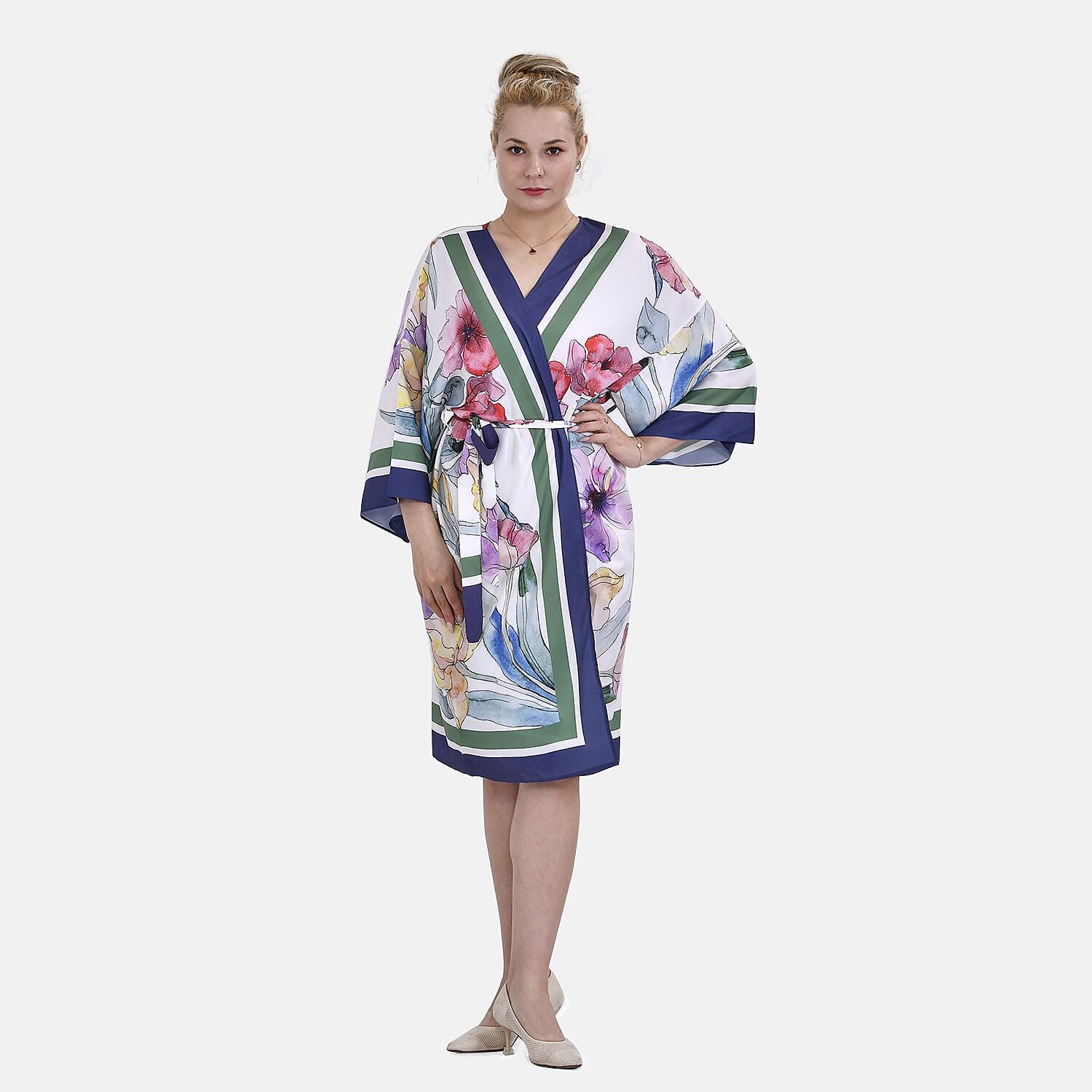 Closeout Deal Floral Printed Long Kimono (One Size 8 to 20) - Purple