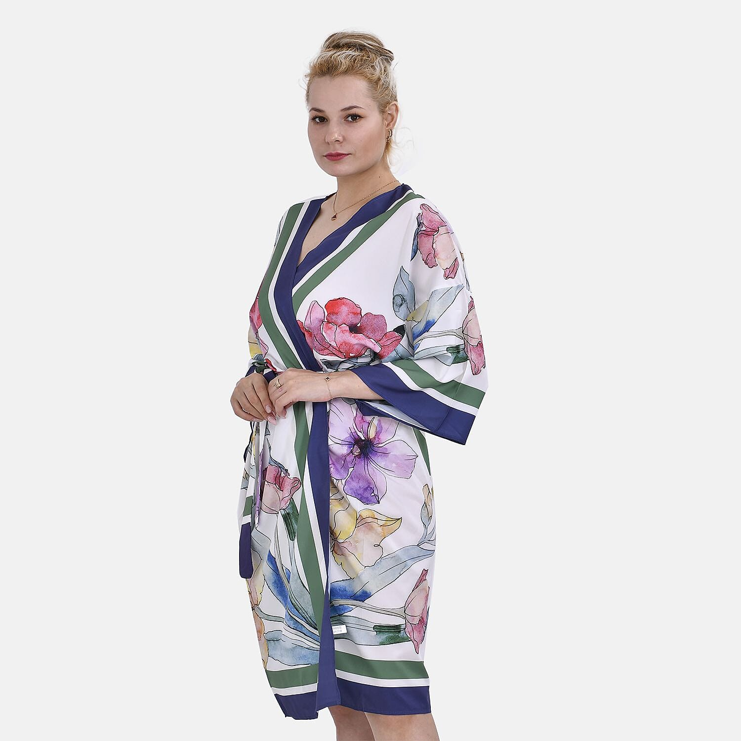 Closeout Deal Floral Printed Long Kimono (One Size 8 to 20) - Purple