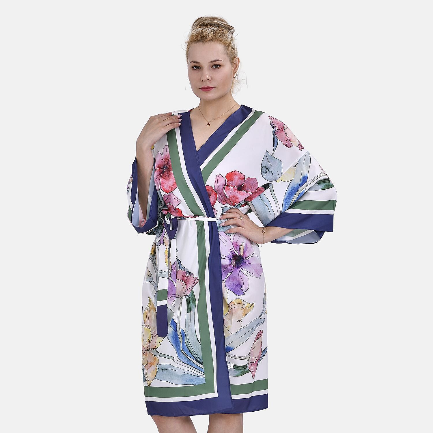 Closeout Deal Floral Printed Long Kimono (One Size 8 to 20) - Purple