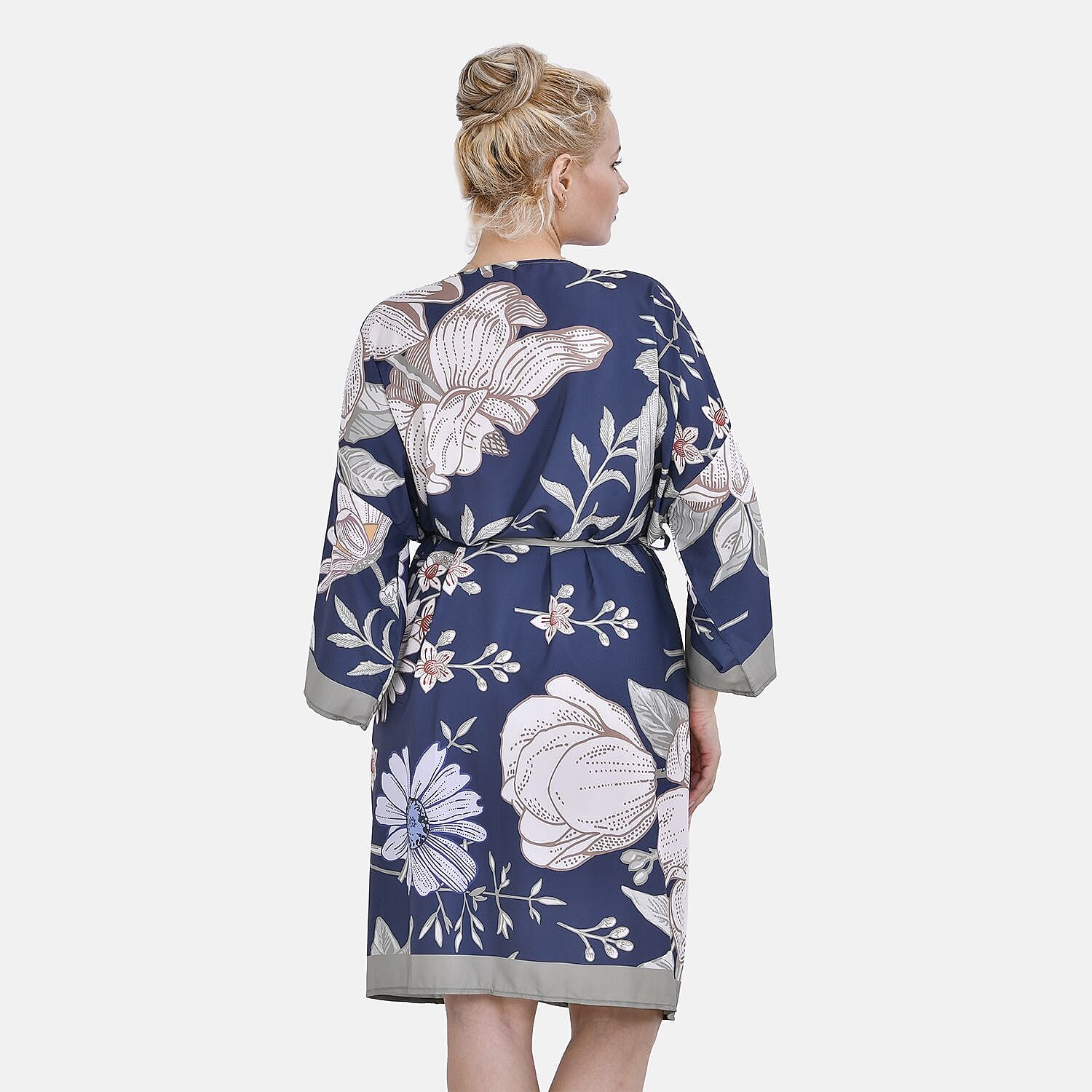 Closeout Deal Floral Printed Long Kimono (One Size) - Navy
