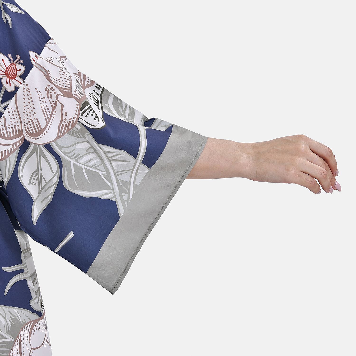 Closeout Deal Floral Printed Long Kimono (One Size) - Navy