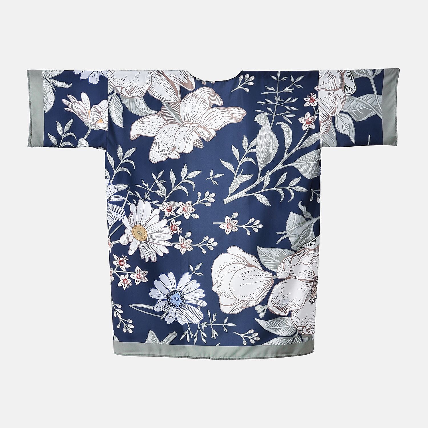Closeout Deal Floral Printed Long Kimono (One Size) - Navy