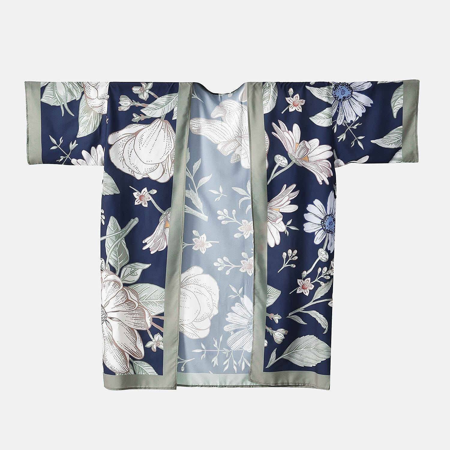 Closeout Deal Floral Printed Long Kimono (One Size) - Navy