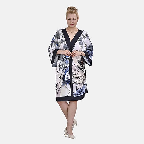 Closeout Deal Floral Printed Long Kimono (One Size) - White