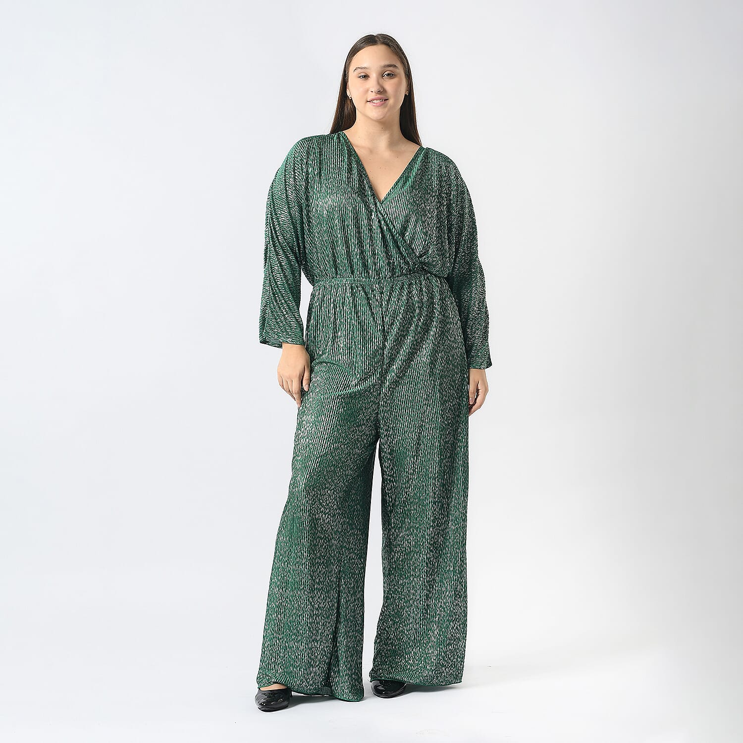 Pleated Jumpsuit with Metallic Detail & Elasticated Waist (Size M)  - Green