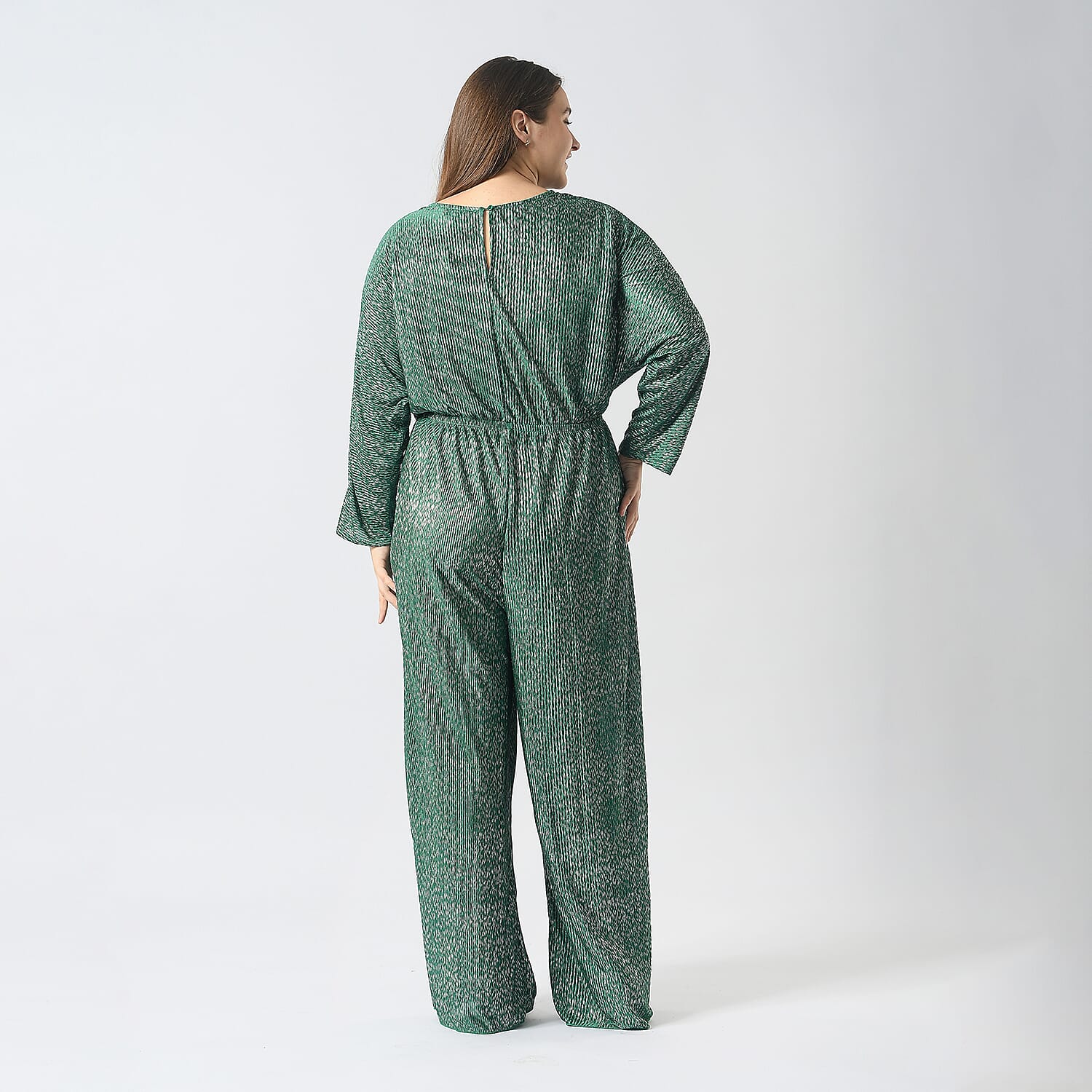 Pleated Jumpsuit with Metallic Detail & Elasticated Waist (Size M)  - Green