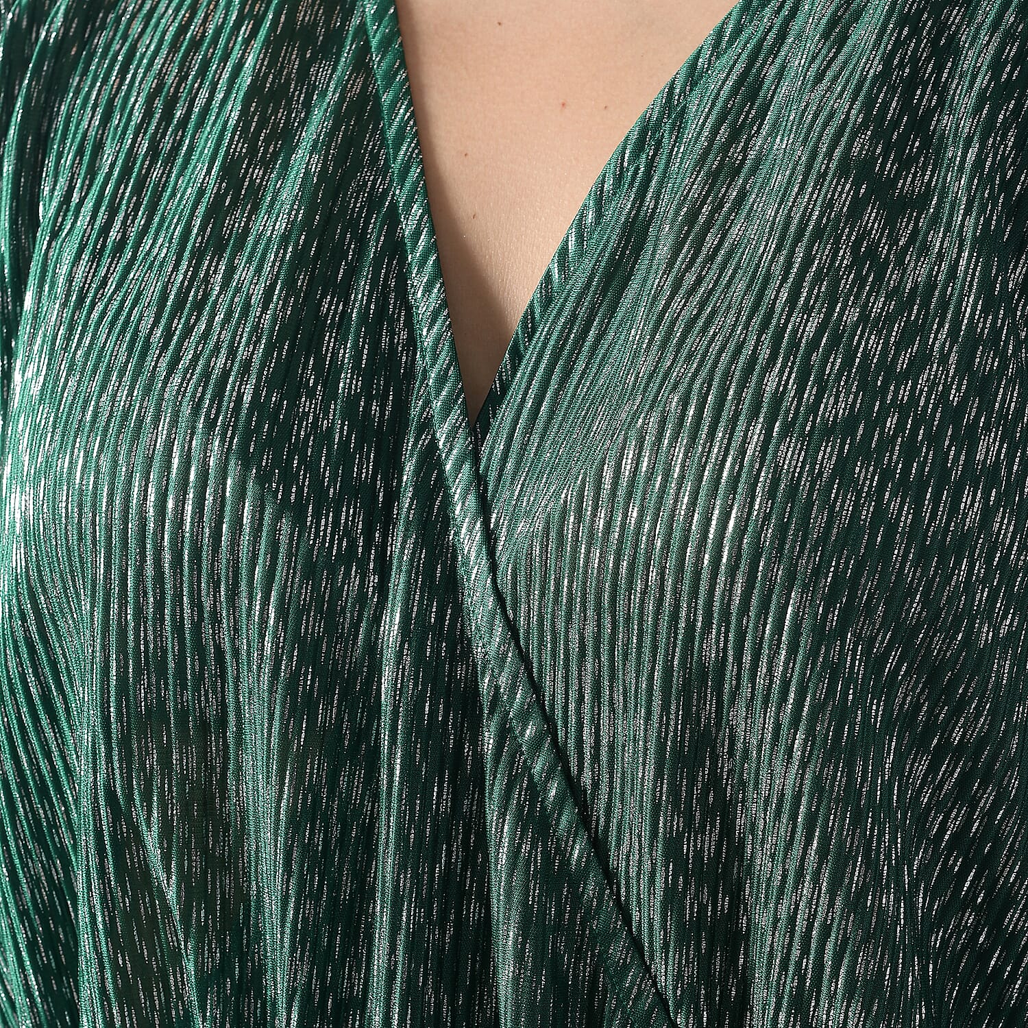 Pleated Jumpsuit with Metallic Detail & Elasticated Waist (Size S)  - Green