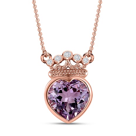 Ultimate Rose De France Amethyst and Natural Zircon Heart Necklace (Size - 20) in 18K Vermeil Rose Gold Plated Sterling Silver 3.21 Ct.