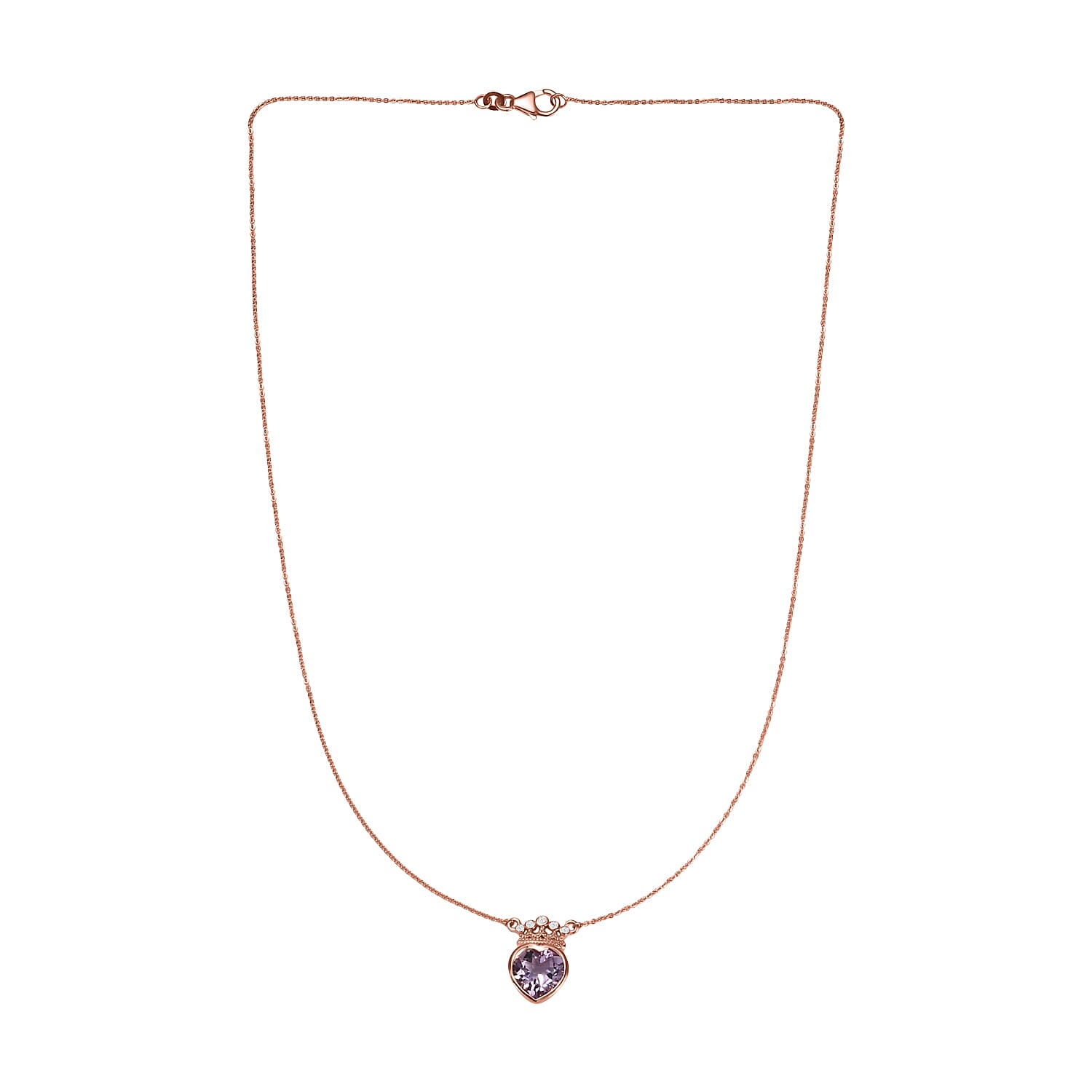 Ultimate Rose De France Amethyst and Natural Zircon Heart Necklace (Size - 20) in 18K Vermeil Rose Gold Plated Sterling Silver 3.21 Ct.