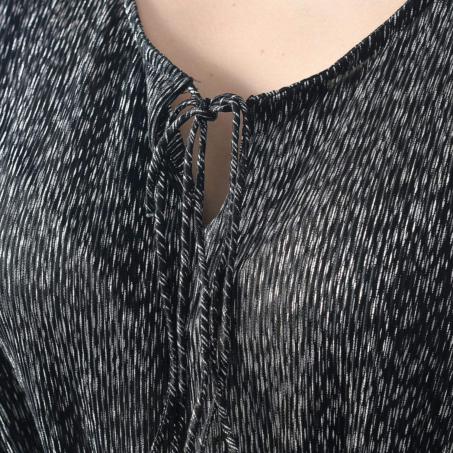 Foil Printed Plisse Dress With Waist Belt (One Size 8 -16) - Black