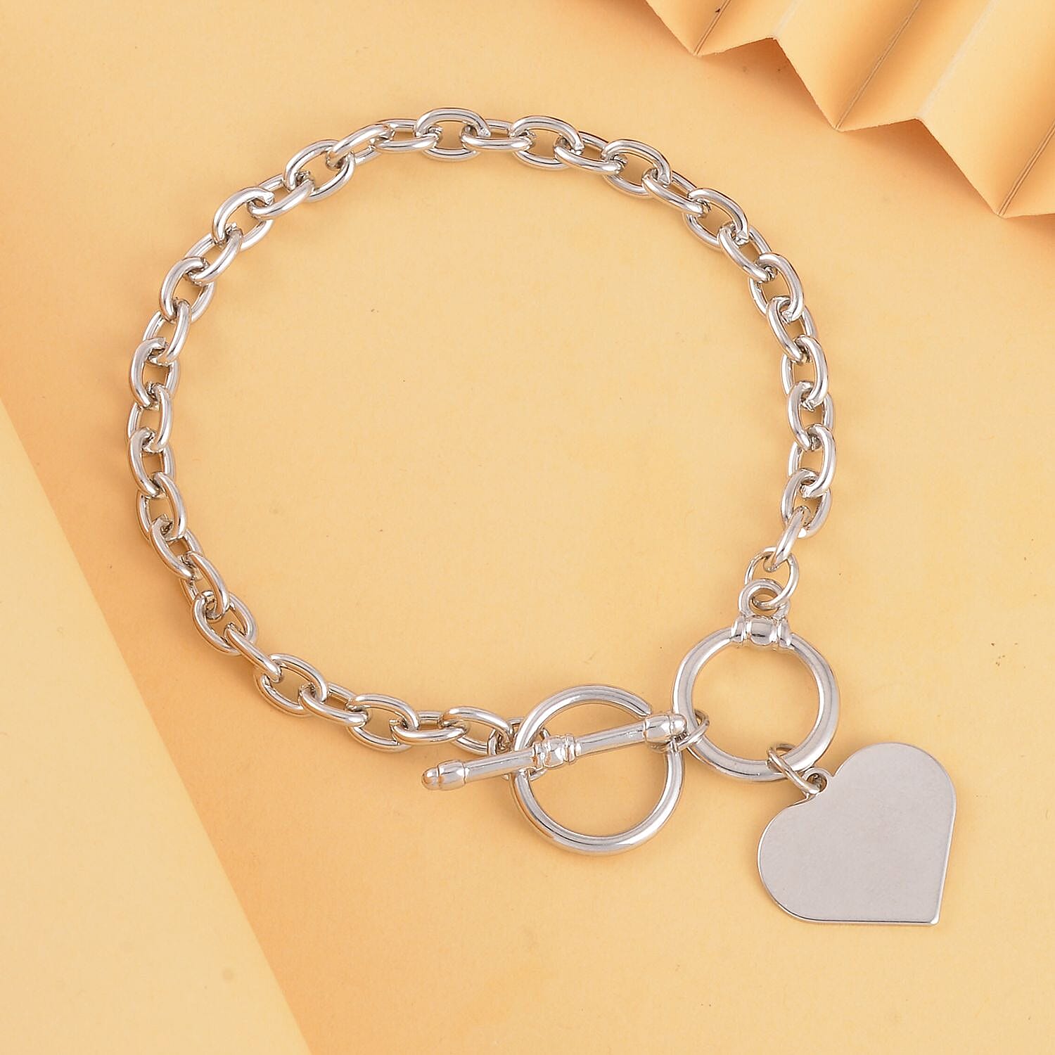 Designer Closeout Deal- Heart Charm Bracelet (Size - 7.5-8.5) with T-Bar Clasp