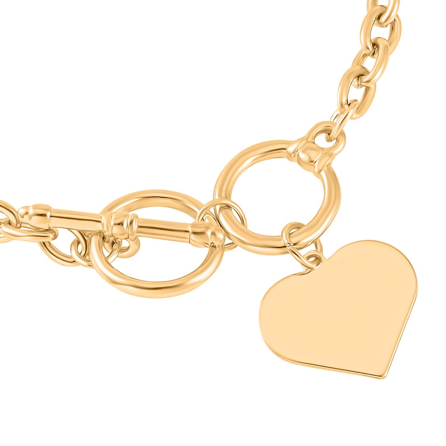 Designer Closeout Deal - Gold Plated Heart Charm Bracelet (Size - 7.5 with Ext) With T - Bar Clasp