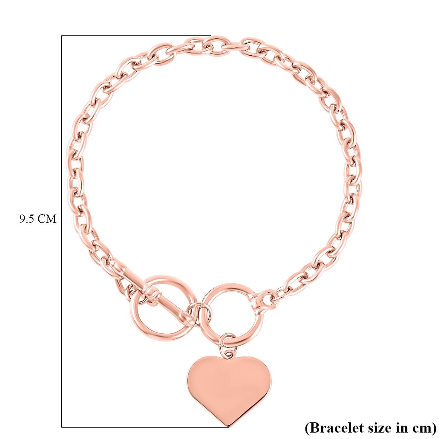 Designer Closeout Deal- Rose Gold Plated Heart Charm Bracelet (Size - 7.5-8.5) with T-Bar Clasp