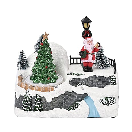 Musical Light up Christmas Village Scene with Rotating Christmas Tree and Santa