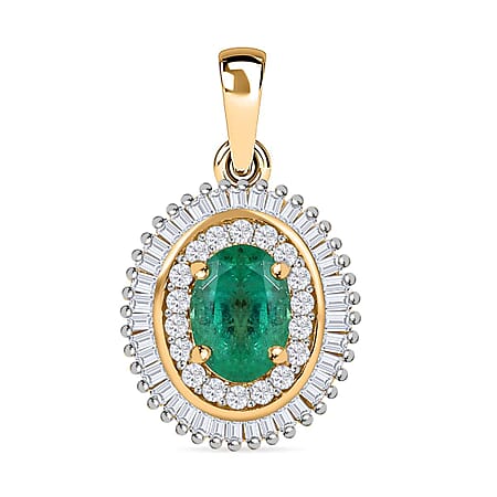 9K Yellow Gold AAA Gemfields Emerald and Diamond Pendant 1.14 Ct