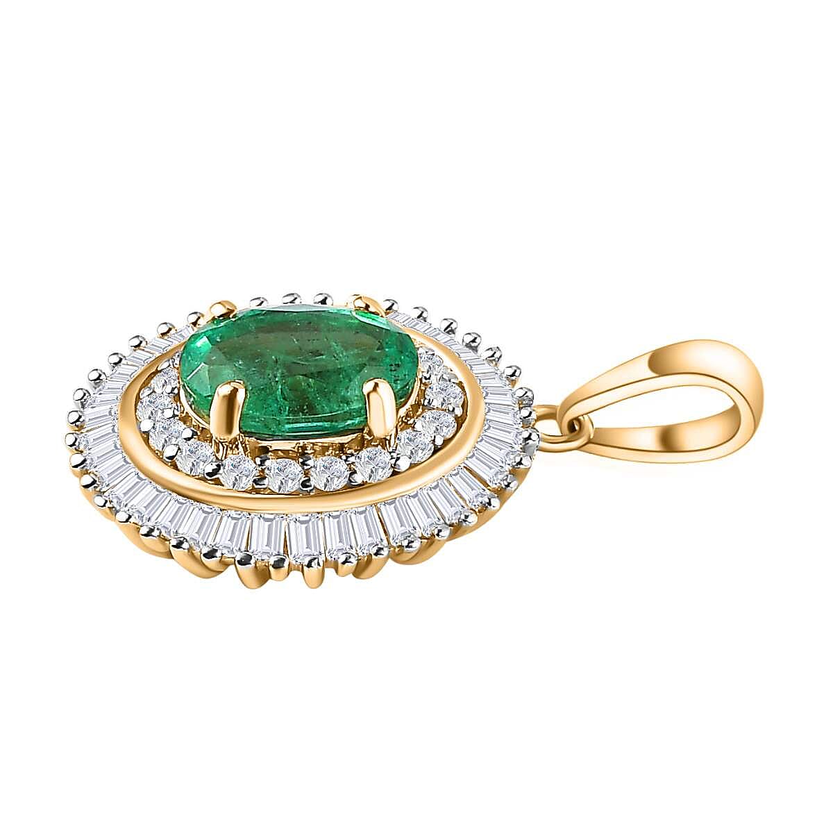 9K Yellow Gold AAA Gemfields Emerald and Diamond Pendant 1.14 Ct