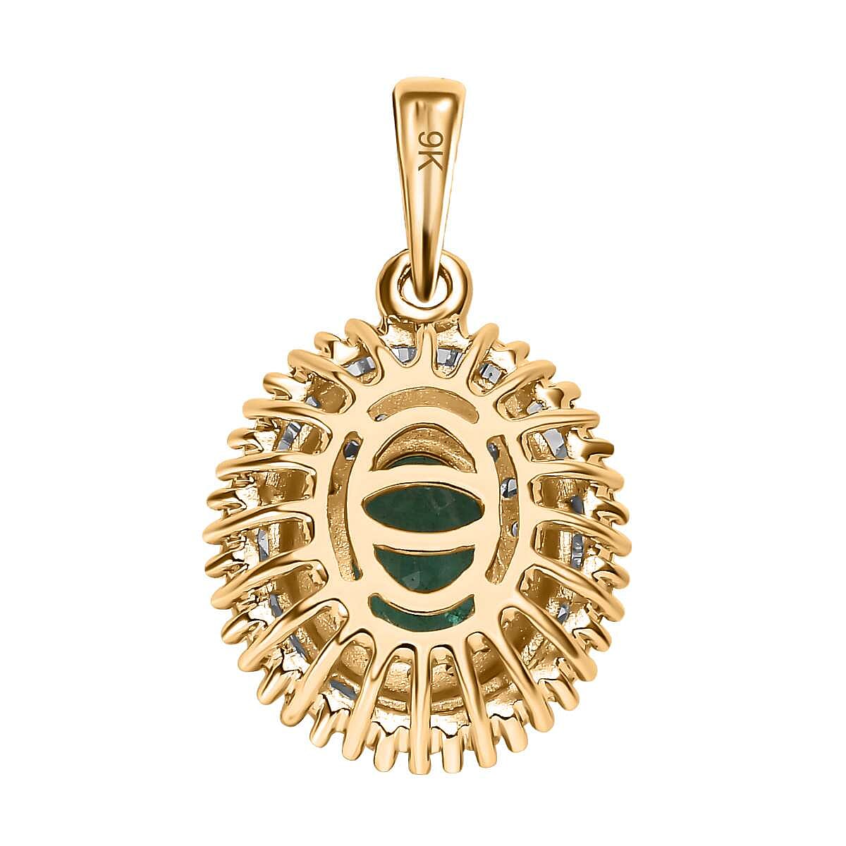 9K Yellow Gold AAA Gemfields Emerald and Diamond Pendant 1.14 Ct