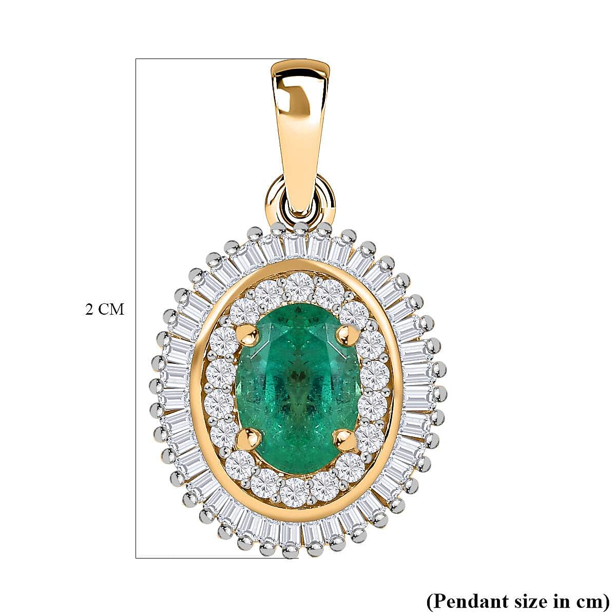 9K Yellow Gold AAA Gemfields Emerald and Diamond Pendant 1.14 Ct