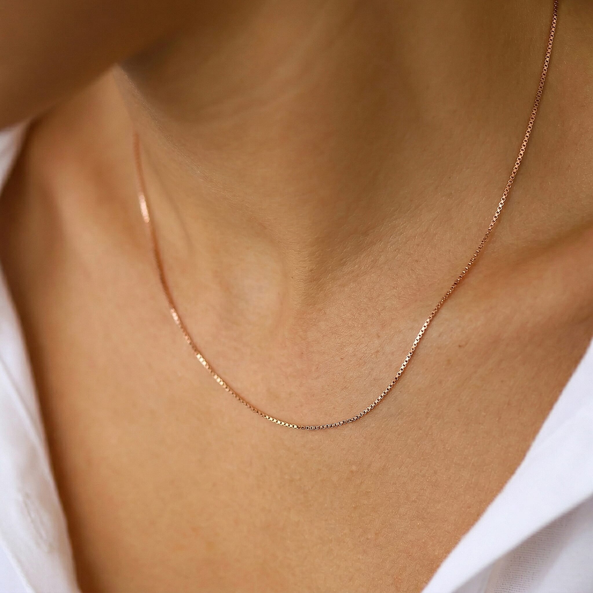 18K Rose Gold Venetian Box Chain With Spring Ring Clasp (Size - 18-20)