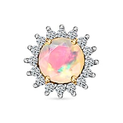 9K Yellow Gold AA Ethiopian Opal , White Zircon Circle Pendant 0.69 ct, Gold Wt. 0.57 Gms 0.694 Ct.