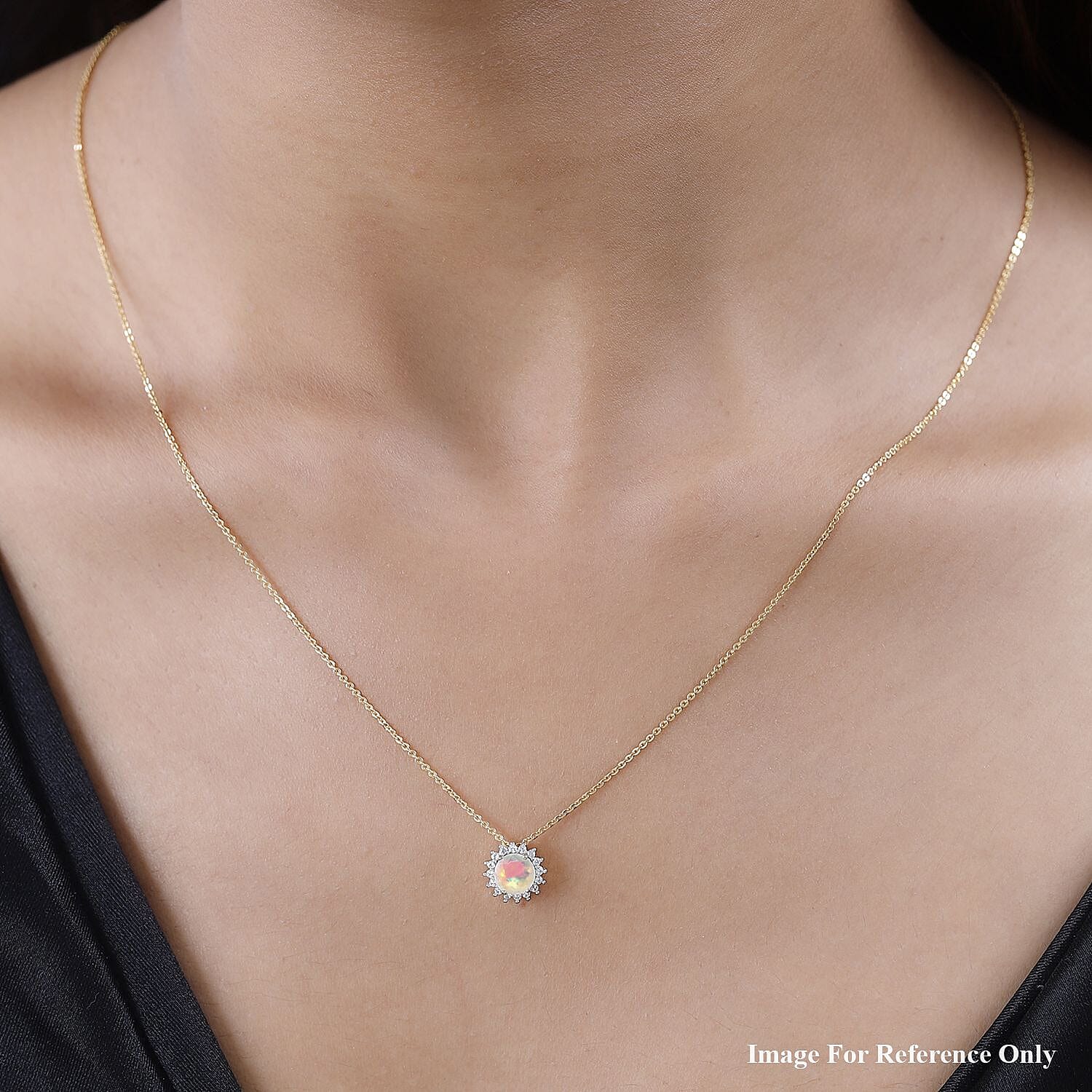 9K Yellow Gold AA Ethiopian Opal , White Zircon Circle Pendant 0.69 ct, Gold Wt. 0.57 Gms 0.694 Ct.