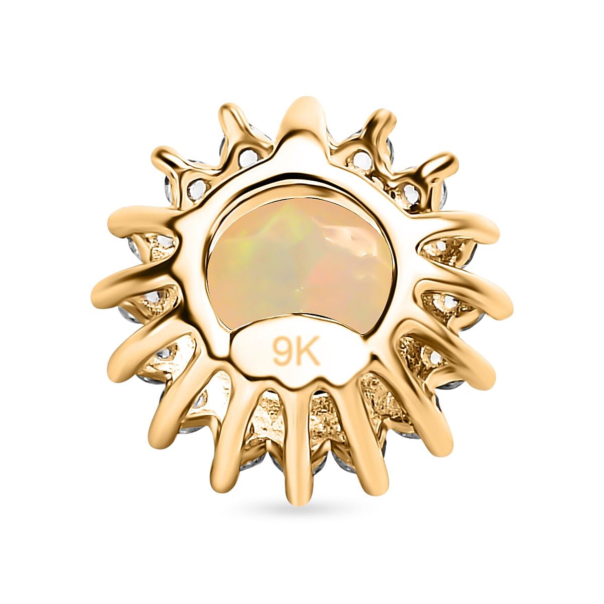 9K Yellow Gold AA Ethiopian Opal , White Zircon Circle Pendant 0.69 ct, Gold Wt. 0.57 Gms 0.694 Ct.