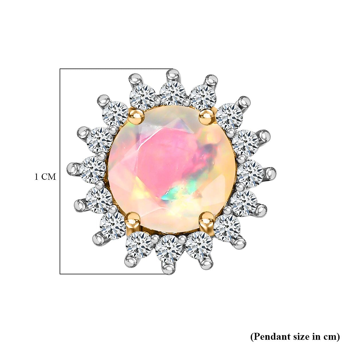 9K Yellow Gold AA Ethiopian Opal , White Zircon Circle Pendant 0.69 ct, Gold Wt. 0.57 Gms 0.694 Ct.