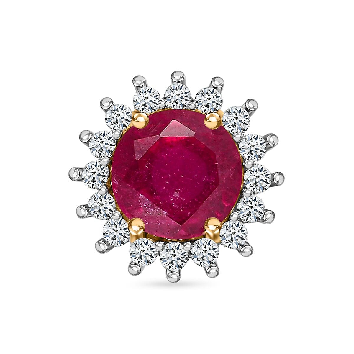 9K Yellow Gold African Ruby and Natural Zircon Circle Halo Pendant 1.46 Ct.