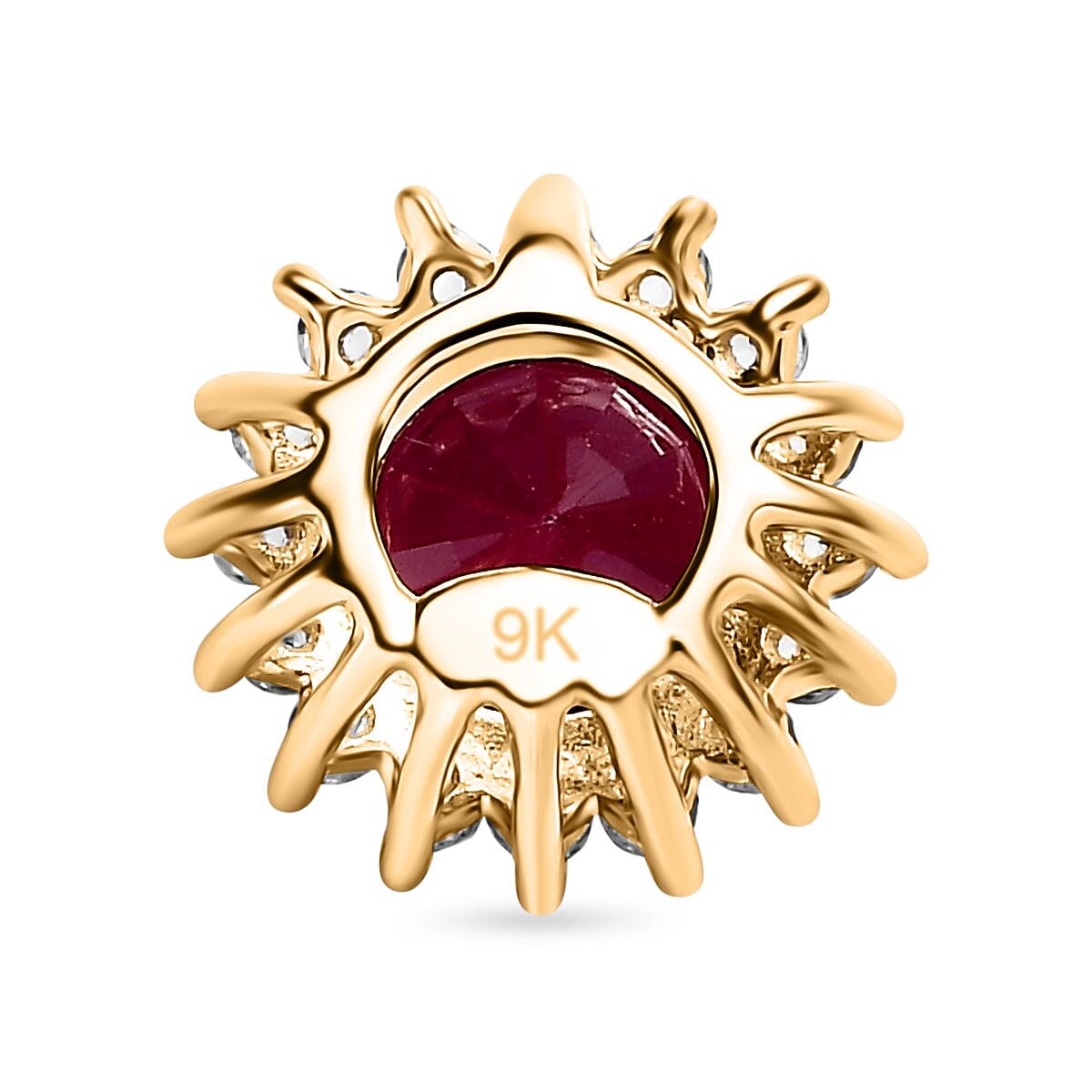 9K Yellow Gold African Ruby and Natural Zircon Circle Halo Pendant 1.46 Ct.
